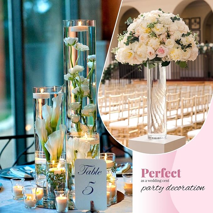 12Pack Glass Cylinder Vases for Centerpieces - 14 Inch Tall Flower Vase for Wedding Decorations, Floating Candle Holder Vase Bulk,Glass Hurricane Candle Holders for Table Shelf, Party, Home Decor