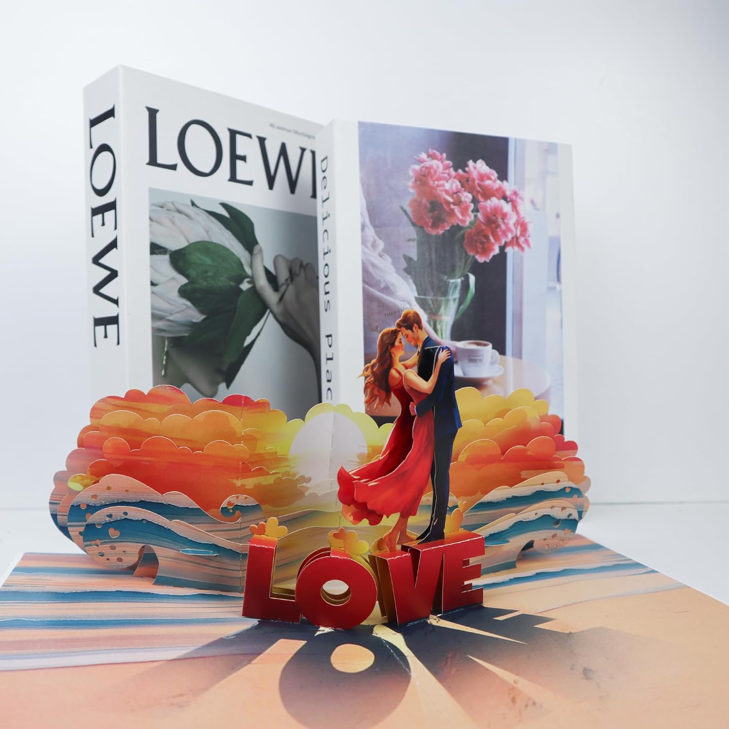 CUTE POPUP 3D Pop Up Love Card Romantic Couple on Beach at Sunset Design Anniversary, Valentine's Day, Birthday Card for Her, Him — Handmade 6x8 Inch, Envelope Included