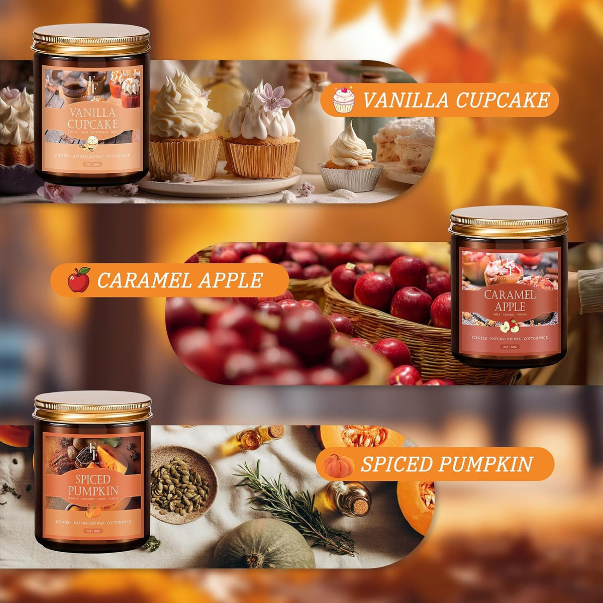 Fall Candles Set, 6 Pack Candles for Home Scented Natural Soy Wax, Autumn Gif...