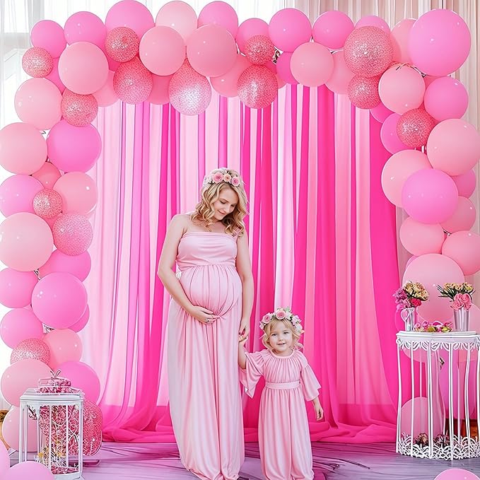 10x10 Hot Pink Tulle Backdrop Curtains for Parties, Sheer Backdrop Curtain Wedding Photo Background Drapes for Baby Shower Photography Birthday Party