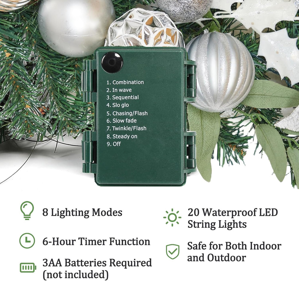 6ft lighted christmas garland, battery operated christmas garland, close-up detail