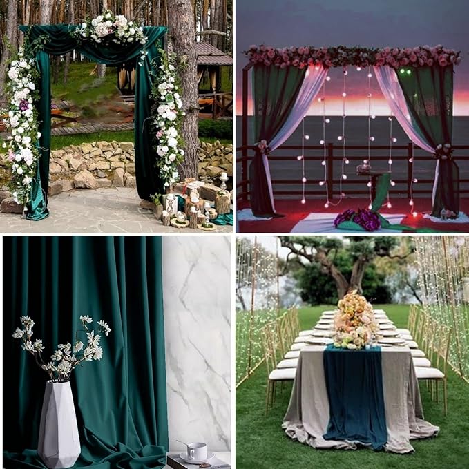 6 Panels Emerald Green Wedding Arch Drapery 28" x20Ft Wedding Arch Draping Fabric Chiffon Fabric Drape Sheer Backdrop Curtain for Nuptials Party Ceremony Birthday Arbor Drapery Reception Ceiling Décor