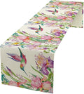 Hummingbird Table Runner,Pink Floral Country Style Table Runner for Kitchen Dining Table Home Party Decoration 13x90 Inch