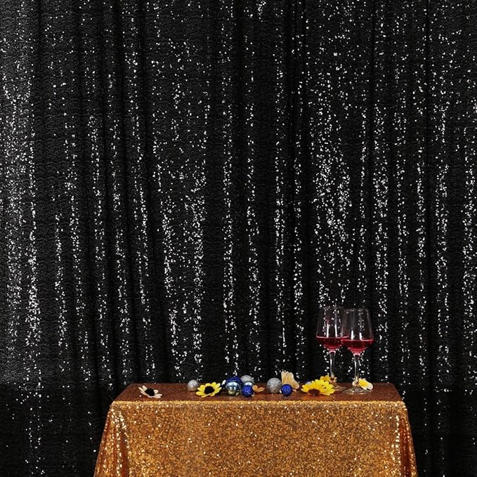 Poise3EHome 6FT x 6FT Black Sequin Photography Backdrop Curtain for Party Decoration