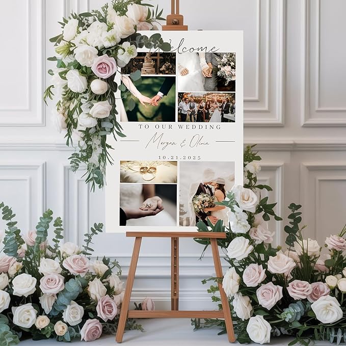 Personalized Wedding Welcome Sign with Photo, Custom Bride & Groom Decor Corrugated Plastic H Stake, Small to Medium Size, Welcome To Our Wedding Sign for Ceremony and Reception