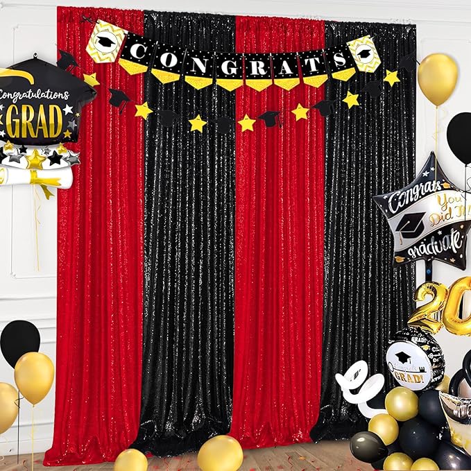 Red Sequin Backdrop 4 Panels 2FTx8FT Christmas Party Backdrop Curtains Photo Background Drapes Glitter Birthday Bridal Backdrop Drapes