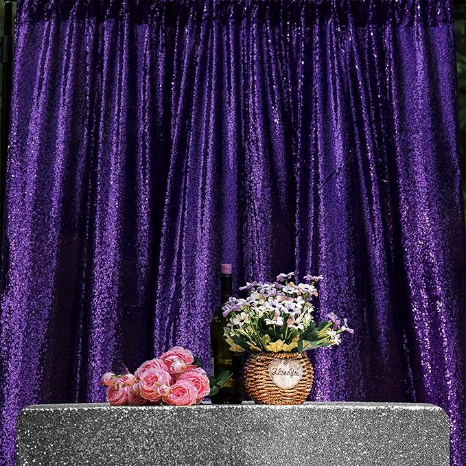 JYFLZQ Purple Sequin Backdrop Curtains 8ft x 8ft 1 Panel Glitter Photo Booth Backdrops Sparkly Photography Background Drapes for Parties Wedding Bridal Showers