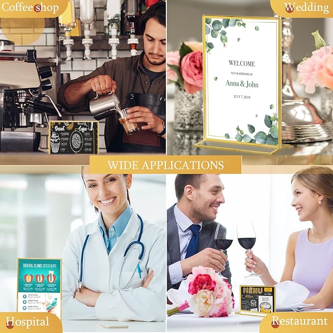 Hoteam 24 Pack 5 x 7/7 x 5 Clear Acrylic Sign Holder with Gold Border, Gold Picture Frame, Double Sided Wedding Table Number, Acrylic Menu Stands for Wedding Table, Restaurant Sign, Photos Display