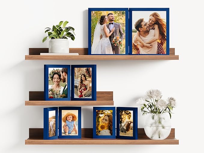 decorUhome Double 5x7 Picture Frame Vertical, Engineered Wood Bifold Photo Frame with Plexiglass for Tabletop Display, 5x7, Royal Blue