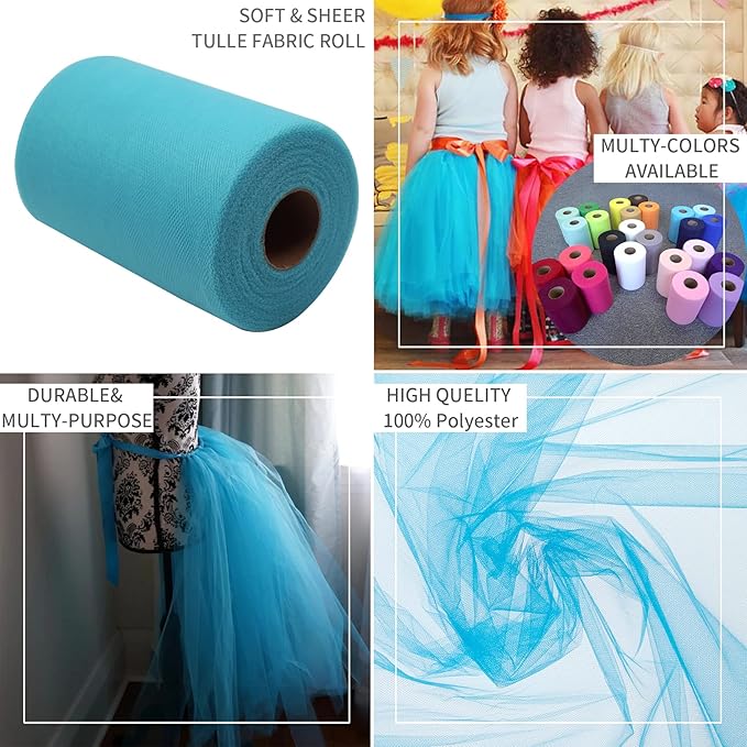 Turquoise Tulle Fabric Rolls 6 Inch by 100 Yards (300 feet) Fabric Spool Tulle Ribbon for DIY Tutu Bow Baby Shower Birthday Easter Party Wedding Decorations Christmas Craft Supplies