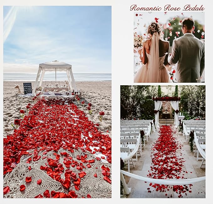 1000Pieces Rose Petals, Artificial Flower Petals Fake Rose Petals for Romantic Night,Wedding,Proposal Anniversary Flower Decorations(Dark Red)