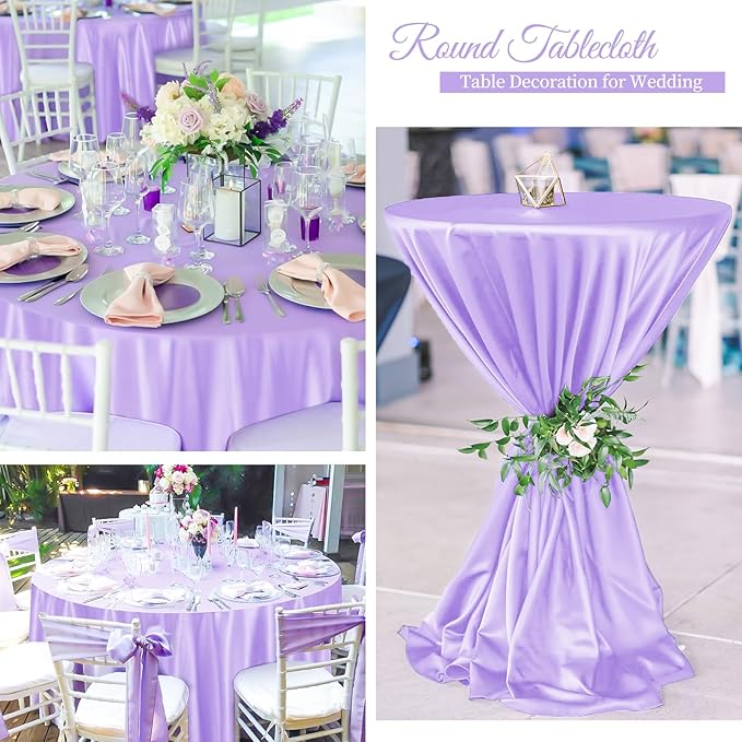 fani 12 Pack 120 Inch Lavender Satin Tablecloth - Silky Round Tablecloth Overlay Smooth Fabric Table Cover, Bright Table Decoration for Wedding Party Banquet Events Restaurant Kitchen Dining