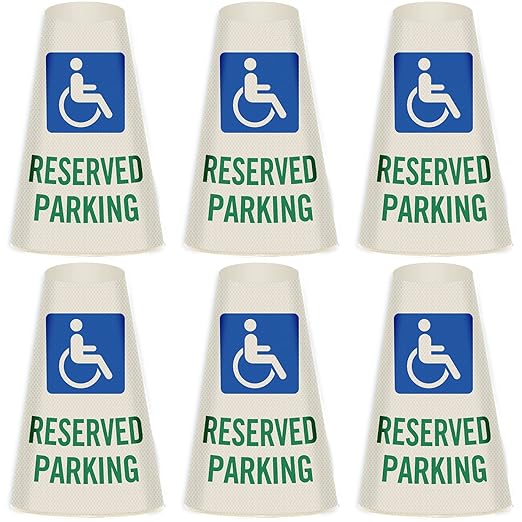 SmartSign 6-Pack Reflective Parking Cone Signs with ADA Wheelchair Symbol, 360 Visibility, Non-Adhesive Vinyl, 3-Side Print