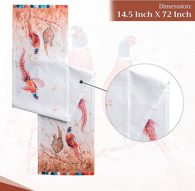 Maison d' Hermine Table Runner 100% Cotton Single Layer Table Runners 72 inches Long for Thanksgiving Christmas Decorations Home Kitchen Dining Party Wedding (Faisan D'Automne, 14.5" x 72")