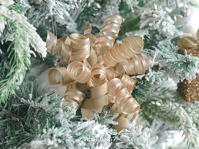 HUIHUANG Curly Bows for Gift Wrapping Champagne Gift Bow 5 inch x 8 Counts Self-Adhesive Ribbon Bows for Presents, Paper Bag, Party Favors, Wrapping Accessories, Holiday Wedding Decoration