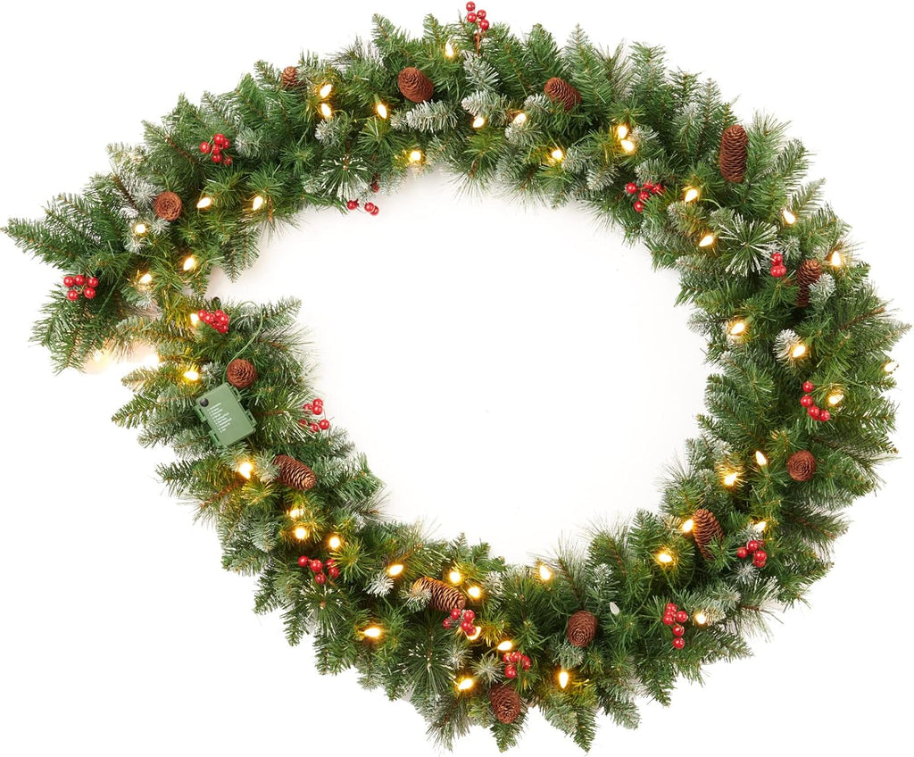 9 feet pre-lit christmas garland, mixed pine decorated, main product view