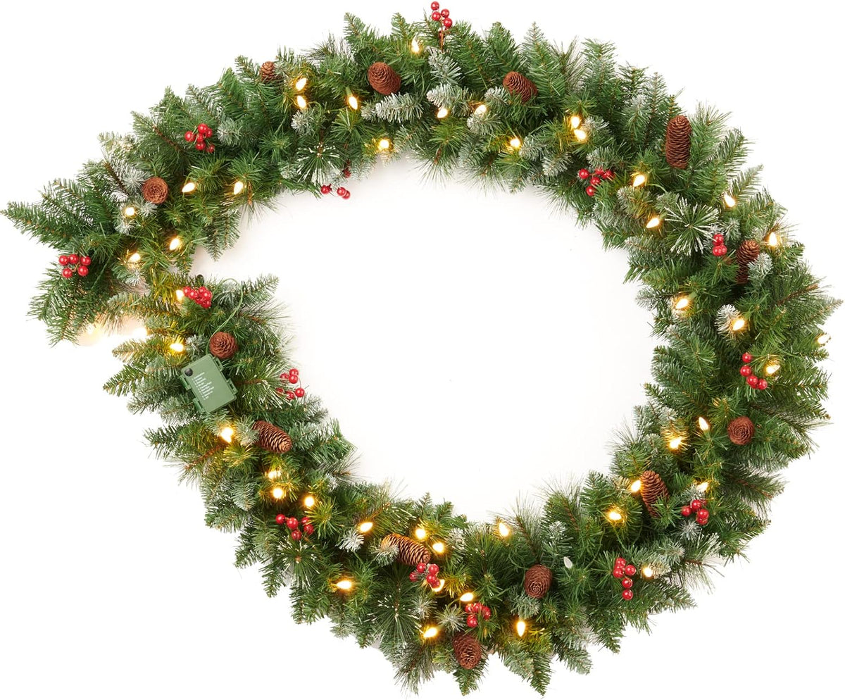 9 feet pre-lit christmas garland, mixed pine decorated, main product view