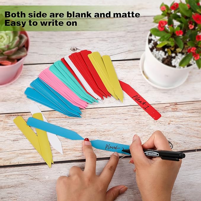 Plant Labels 300Pcs 4 Inch Plastic Plant Name Tags for Seedlings Garden Labels Markers Nursery Plant Tags Seed Labels for Outdoor Garden Plant Label Stakes with Permanet Marking Pen (Mix-Color)