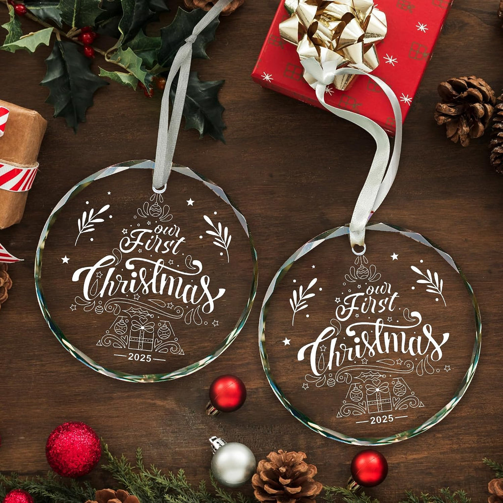 First Christmas Ornament 2025, Our Christmas Ornaments, 1st Christmas Ornaments with Gift Box, New Marriage Gifts for Couples, Mr and Mrs Round Christmas Ornament Gifts, Unique Wedding Ornament Round