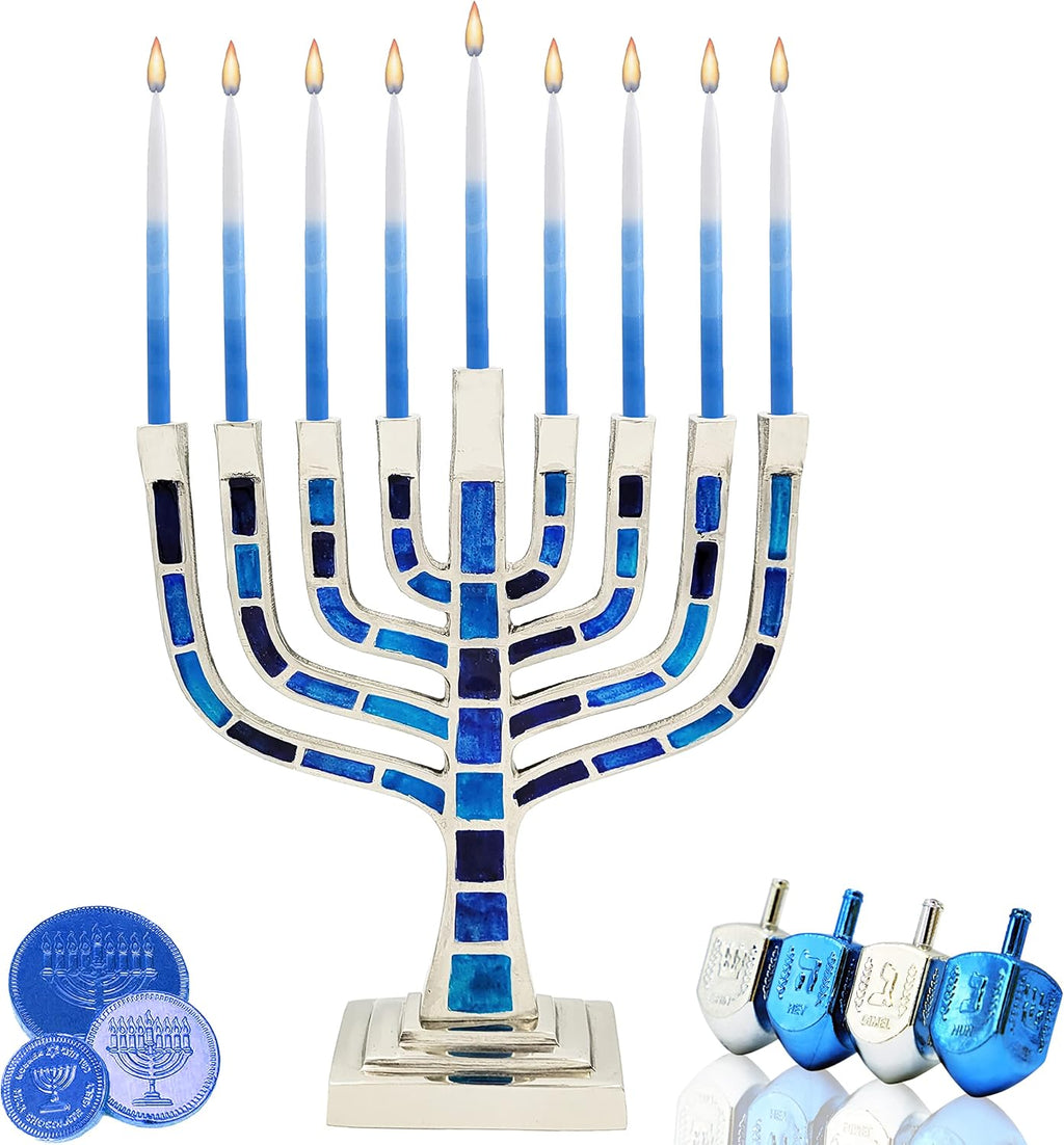 The Dreidel Company Dripless Deluxe Tapered Pastel, Blue and White Decorations, 1-Hour Burn Time Hanukkah Menorah Candles for All 8 Nights of Chanukah