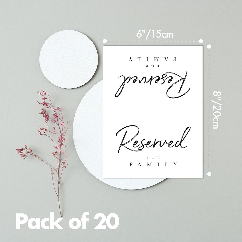20 PCS Reserved Signs, Tented Table Place Cards for Wedding Reception, Engagement Party, Rehearsal Dinner, Anniversary Party or Any Events (6” x 4”)