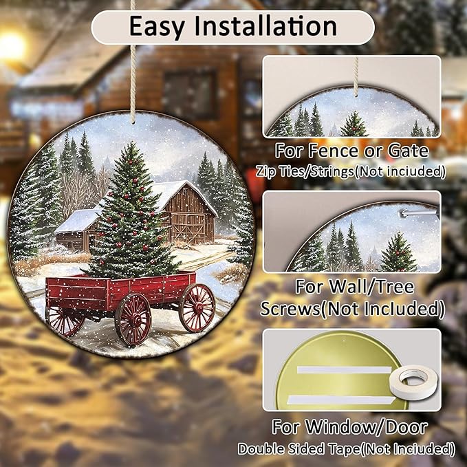 Round Barn Christmas Trees Metal Tin Sign Christmas Vintage Tin Sign Poster For Kitchen Cafe Bar Farmhouse Home Wall Decor Art Winter Decoration 12 * 12 in
