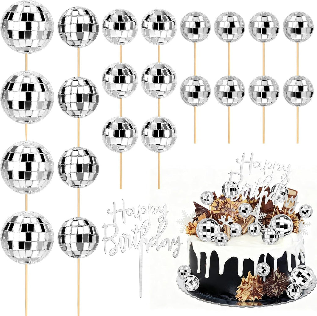 23 pcs Disco Ball Cupcake Toppers Happy Birthday Cake Topper 1970s Disco Ball Cake Picks Disco Theme Party Decorations for Birthday Party Favor