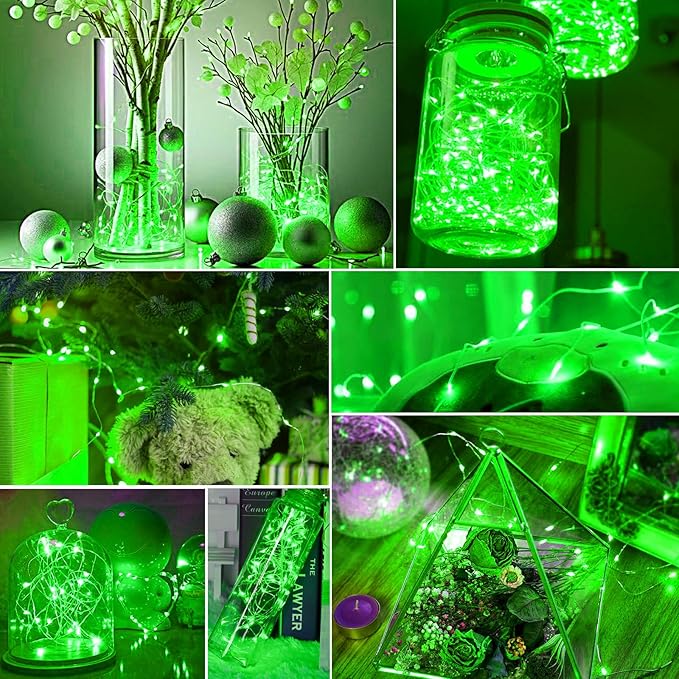 pozzolanas 24 Pack Green Battery Operated String Lights - 7ft Waterproof Fairy Lights with 20 LEDs for Home, Mason Jar, Party, Wedding, Halloween, Christmas Decorations