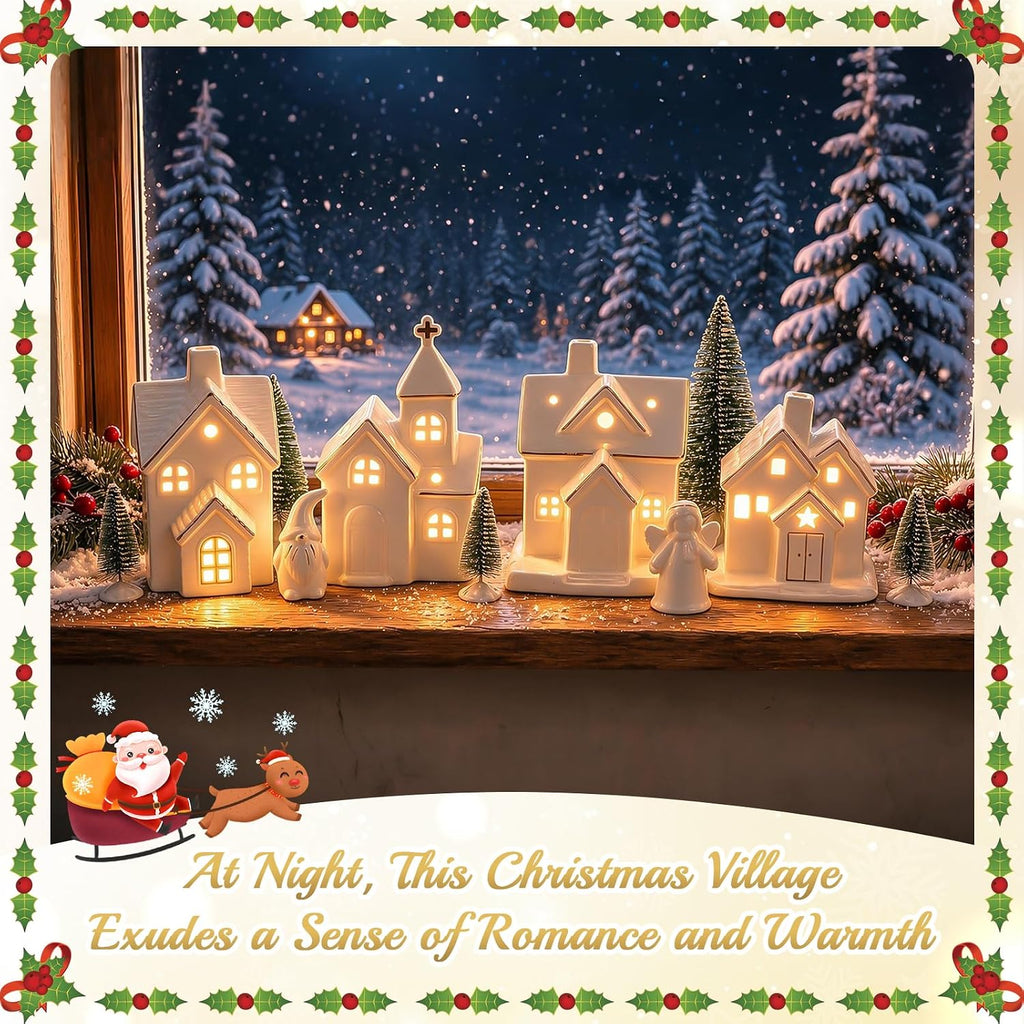 christmas village sets,12 pcs christmas village houses with, front angle view