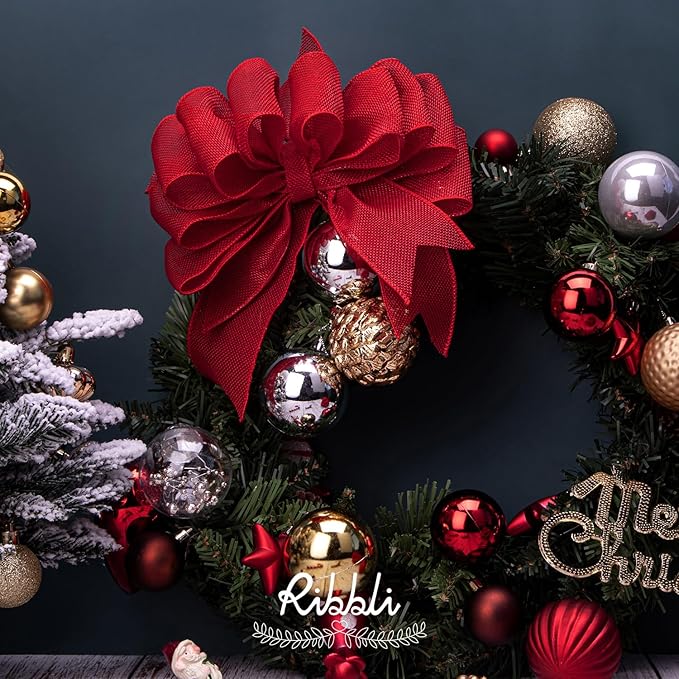 Ribbli Red Burlap Wired Ribbon, 2-1/2” Inch x Continuous 20 Yard, Red Wired Ribbon for Wreaths,Big Bows,Tree Decoration,Outdoor Decoration