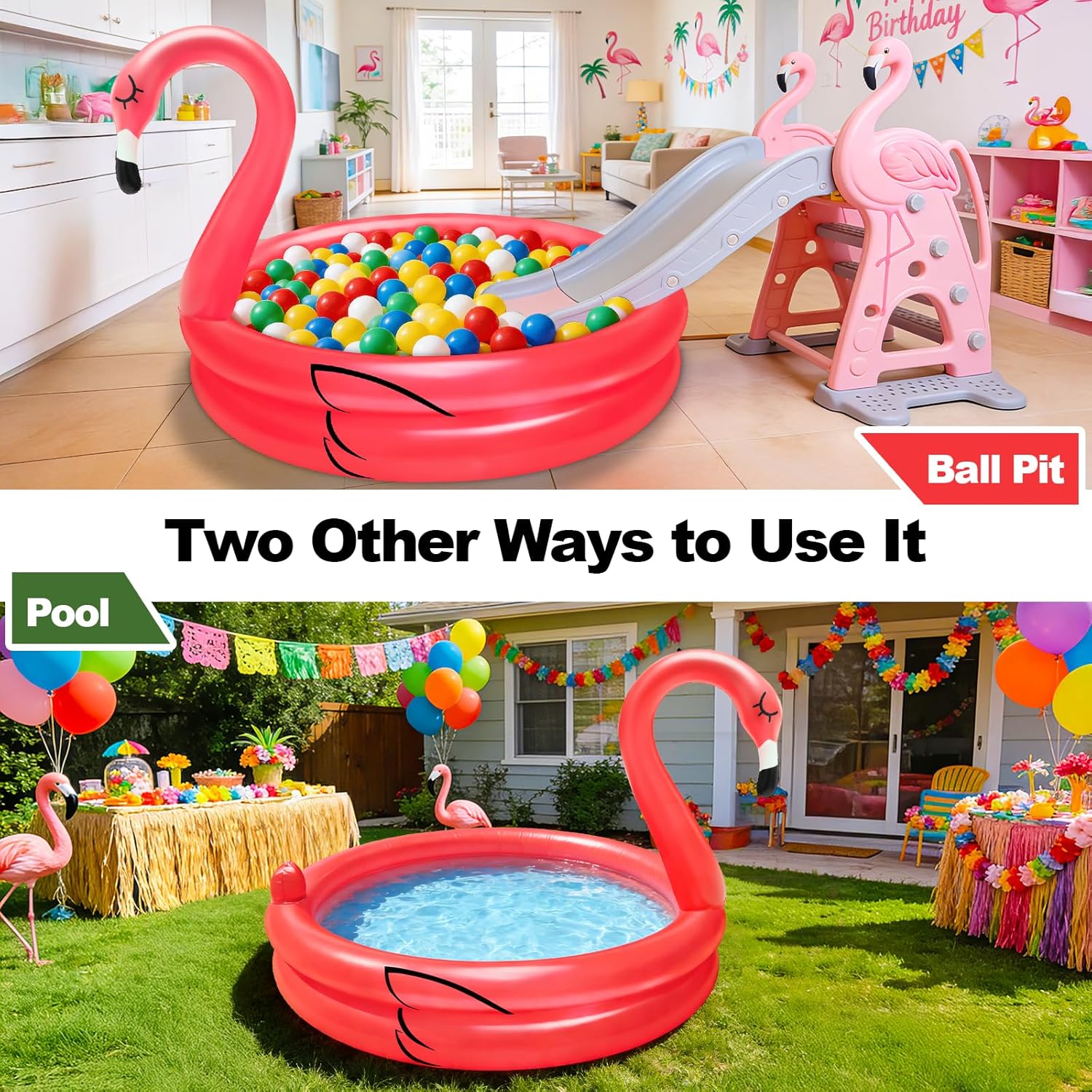 Inflatable Flamingo Cooler 130+ Cans Large Capacity Pool Party Decorations | Bottom Quick-Drain, Luau Party Decor, Flamingo Beach Hawaiian Birthday Party Supplies, Tropical Themed Summer Drink Cooler