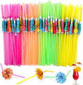 Paxcoo 100pcs Umbrella Straws - Hawaiian Luau Party Straws for Drinks Decorations (Assorted Colors)