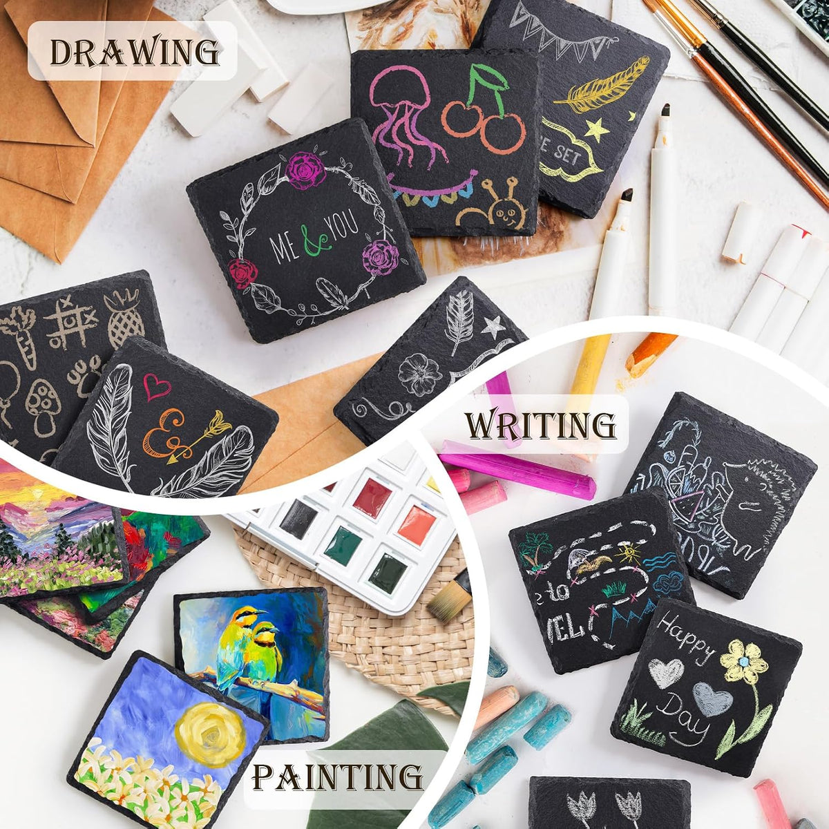 72 PCS Slate Coasters for Laser Engraving, Natural Stone Drink Coaster Bulk