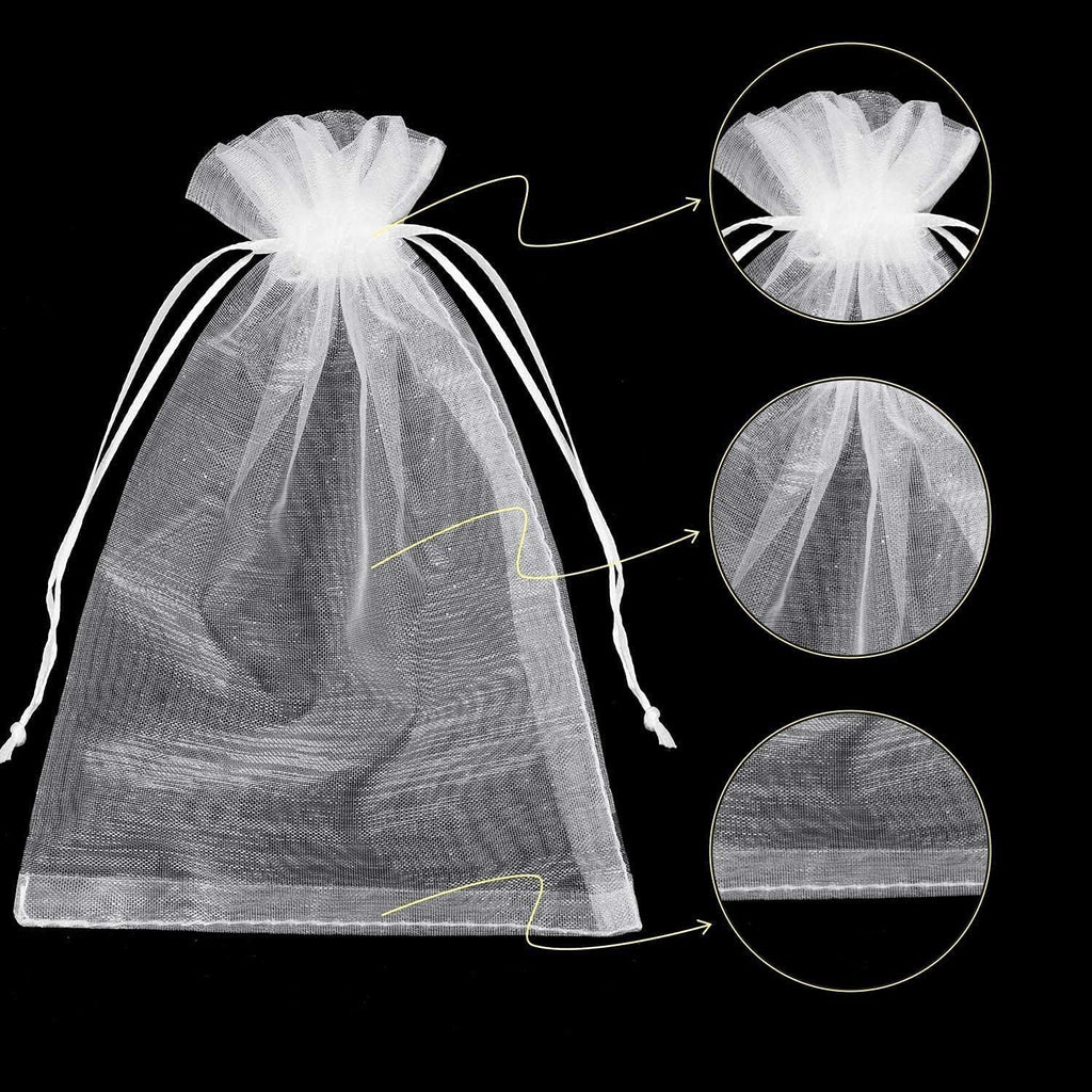 HongyiTime 100PCS Premium Sheer Organza Bags, White Wedding Favor Bags with Drawstring, 4x6 inches Jewelry Gift Bags for Party, Festival, Makeup Favor Bags,Net Gift Bags,Drawstring Goody bags
