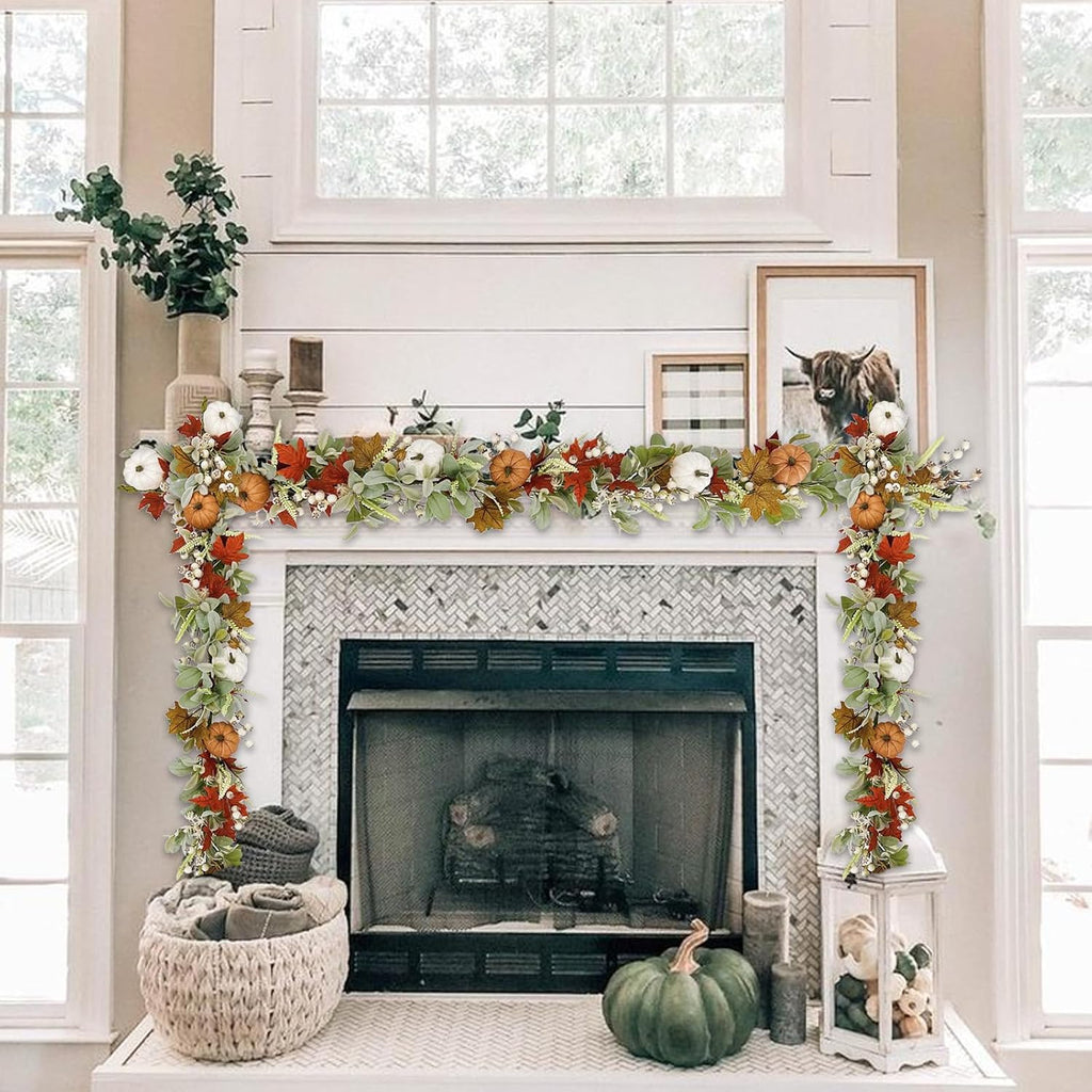 autumn wreaths lambs ears leaves maple leaf pumpkin on a desk or shelf