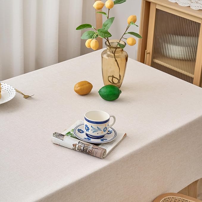 NLMUVW Linen Tablecloth Rectangle 6ft, Rustic Textured Table Cloth Water Resistant Farmhouse Table Cover for Kitchen Dining Party Coffee, 54x96 Inch