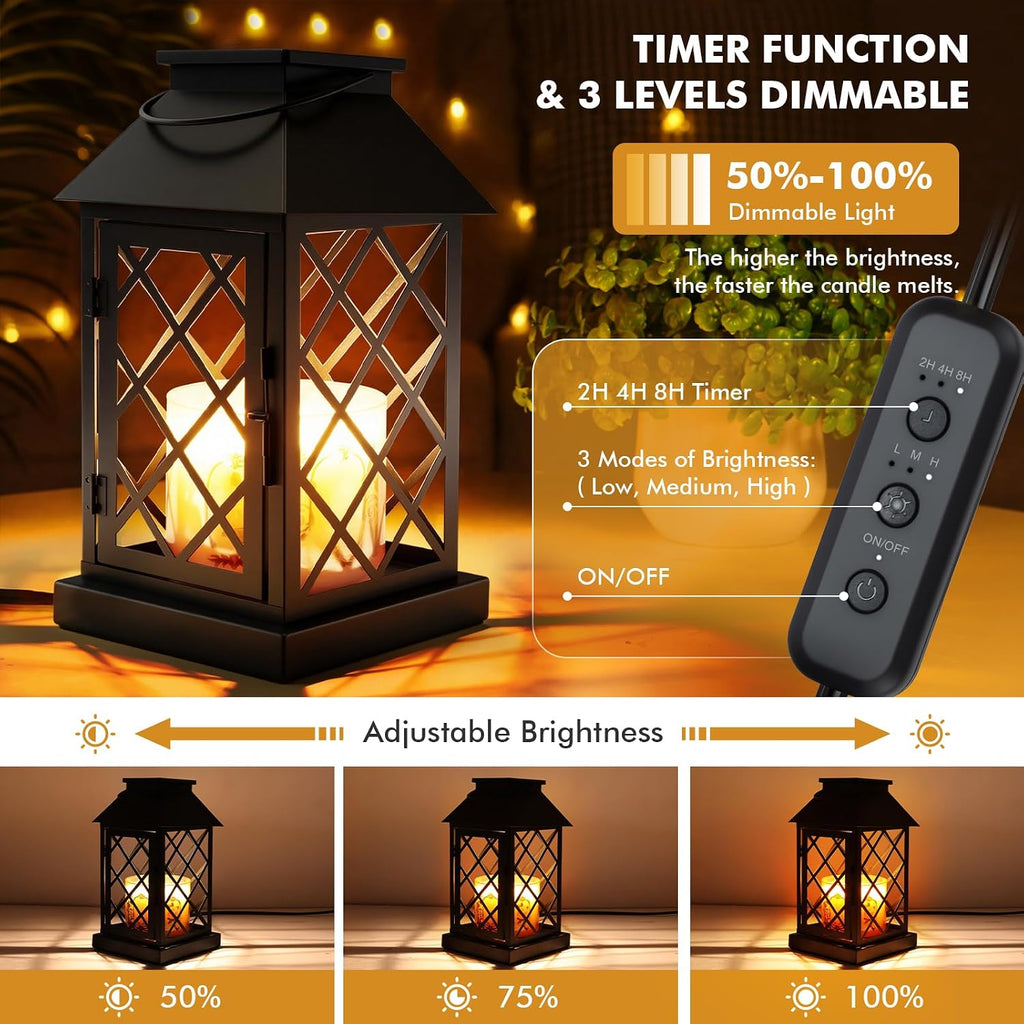 Candle Warmer Lamp with Timer, Dimmable Candle Warmer Lantern for Large 3 Wick Jar Candles Vintage Enclosed Metal Candle Lamp Farmhouse, Wax Melts Warmer, Home Decor Birthday Gifts for Women Mom