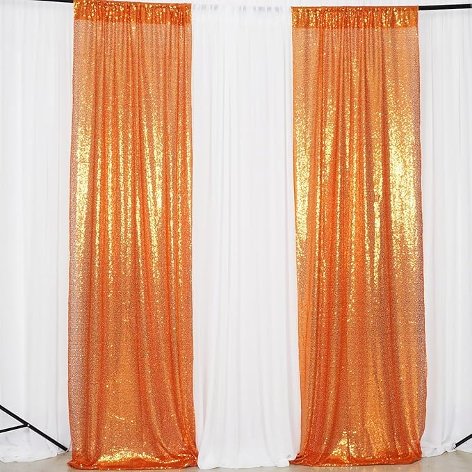 Poise3EHome Orange Sequin Backdrop Curtain, 2 Panels 2FTx8FT Glitter Background for Party Halloween Birthday Party Wedding Christmas Thanksgiving Holiday Festival Decor