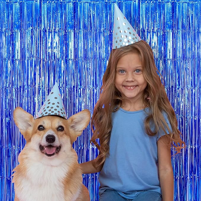5 Pack Blue Fringe Foil Curtains 3.2ft x 8.2ft Tinsel Backdrop Streamers for Birthday Party Decoration Wedding Christmas Decoration (Navy)