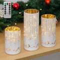 Starry Night Hurricane Candleholders with Warm LED Lights & Remote Timer, Elegant Twinkling Decorative Centerpieces for Wedding, Dining Table, Living Room, Mantel Décor, Set of 3 (White)