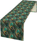 Peacock Feather Table Runner,Retro Aesthetic Green Table Runner for Home Kitchen Dining Party Indoor Outdoor Decoration 13x108 Inch