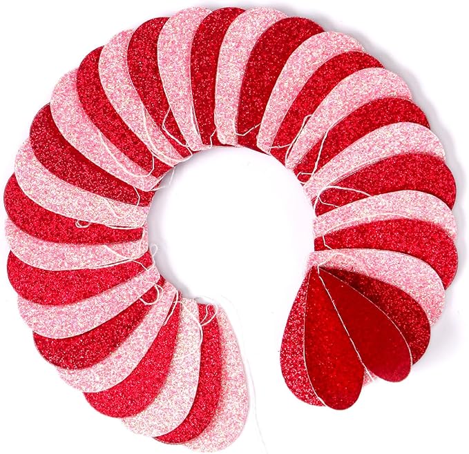 Red Pink Party-Decorations 3D-Heart Garland - 40ft Galentines Streamers Paper Banner, Proposal Anniversary Romantic Birthday Baby Shower Rustic Wedding Hanging Ornaments Decor Hugfond
