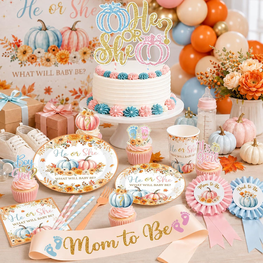 pumpkin gender reveal decorations,fall theme party he or, close-up detail