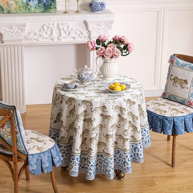 patdrea Designer Leopard Animal Linen Round Table Cloth,Soft Breathable Anti-Wrinkle Tablecloth,Decoration Table Cover for Kitchen Dining,Holiday Christmas,Thanksgiving,Party,Diameter 55"-from