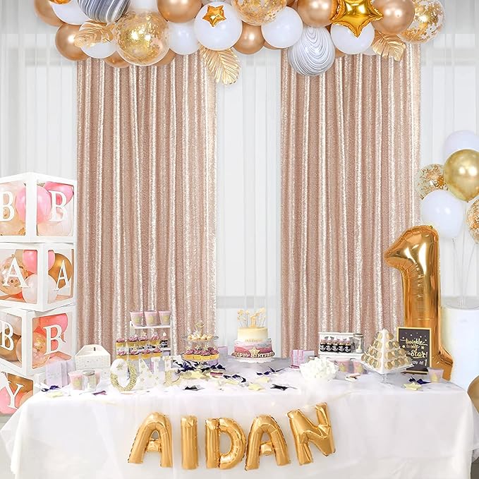 Champagne Sequin Backdrop Curtains, 2 Panels Champagne Blush Sequin Backdrop, 2FTx8FT Sequin Curtains for Party Wedding Sequence Backdrop