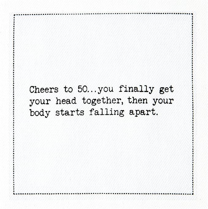 Five Star Napkins 50th Birthday Quotes White Cotton Cocktail Napkins, Beverage Napkins, Bar Napkins, Cloth Napkins, Party Napkins, Events, Holidays, Weddings, Birthdays, Disposable, 4.5" x 4.5"- (50x)