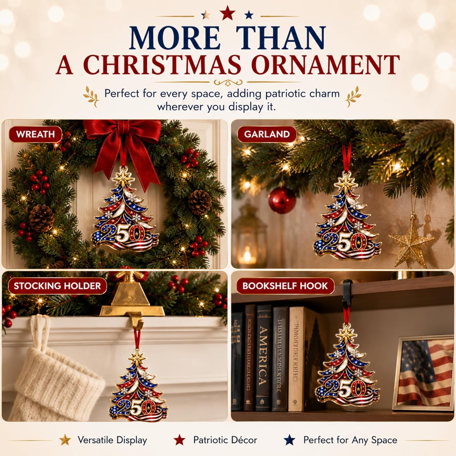 250 Anniversary USA Ornament, 1776-2026 2D Acrylic 250th Merchandise, USA America Anniversary Christmas Ornament, Fourth of July Decorations, Patriotic Decor, American Birthday Gifts