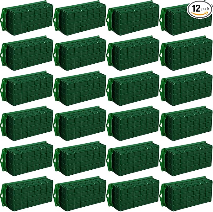 Boao 12 Pieces Floral Foam Cage Holder with Floral Foam for Fresh Flowers Cage Bowl for Table Centerpiece Flower Arrangement, Rectangle, 11.8 x 4.7 x 3.1 Inch