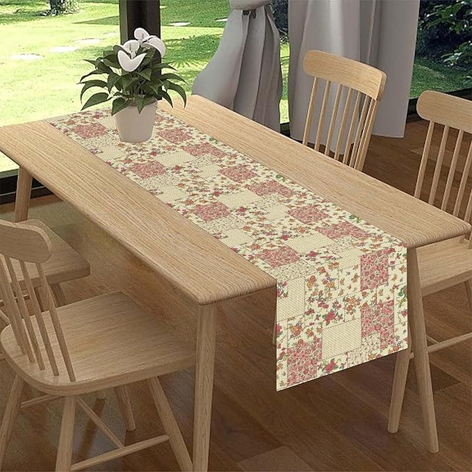 Boho Patchwork Table Runner, Vintage Farmhouse Colorful Wildflowers Bohemian Paisley Flower Table Center Decor for Home Kitchen Dining Patio Holiday Party Indoor Table Decorations, 13"x72" Inch