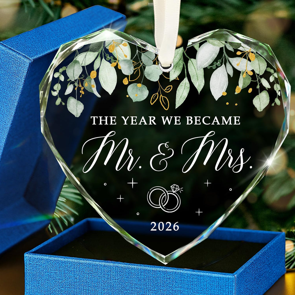 HEXMOZ Wedding Gifts for Couples 2026 - Bridal Shower Gifts, Bride Gift | Mr and Mrs Gift for Newlywed, Future Mr Mrs - Just Married Party Decoration Christmas Glass Ornament - Wedding Registry Ideas